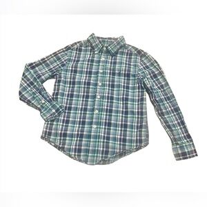 Ralph Lauren Boys Button Up Shirt Size (8) Blue Green Plaid Long Sleeve Casual
